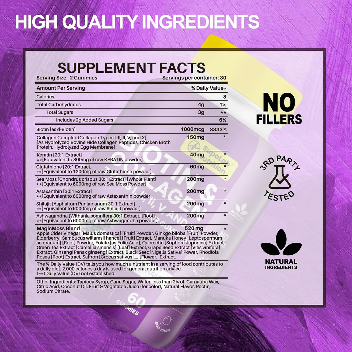 Biotin with Collagen Gummies for Skin, Hair, Nails, Joints & Bones Health – Grapefruit Flavour, 120 Gummies - görsel 2