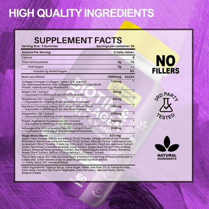 Biotin with Collagen Gummies for Skin, Hair, Nails, Joints & Bones Health, Grapefruit Flavour, 60 Gummies
