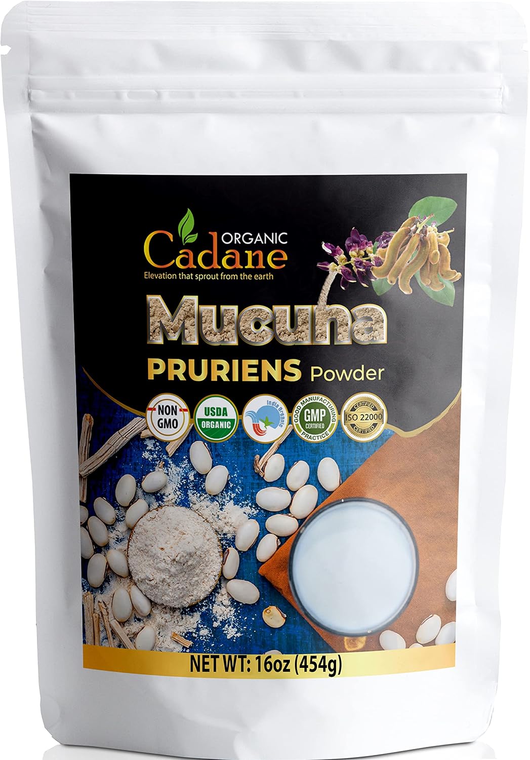 Organic Cadane Mucuna Pruriens Powder - 454g (1lb) - Certified Organic, Vegan & Non-GMO - görsel 1