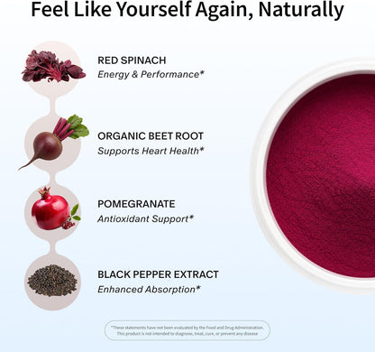 Snap Supplements Organic Beetroot Powder Nitric Oxide Supplement with Pomegranate & Red Spinach, Mixed Berry, 30 Servings
