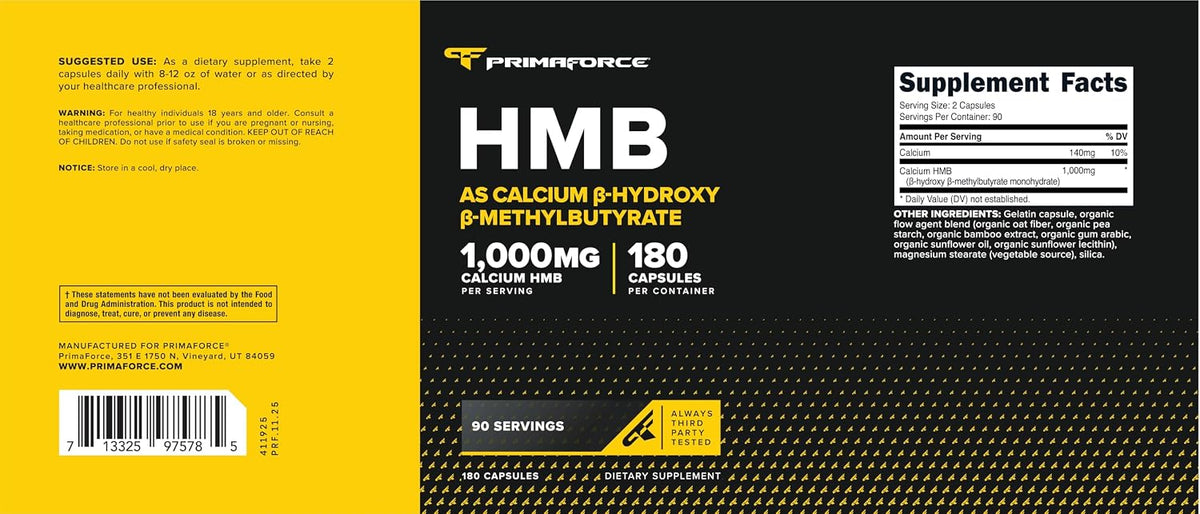 Primaforce HMB (Beta-Hydroxy Beta-Methylbutyrate) 1000mg, 180 Capsules - görsel 5