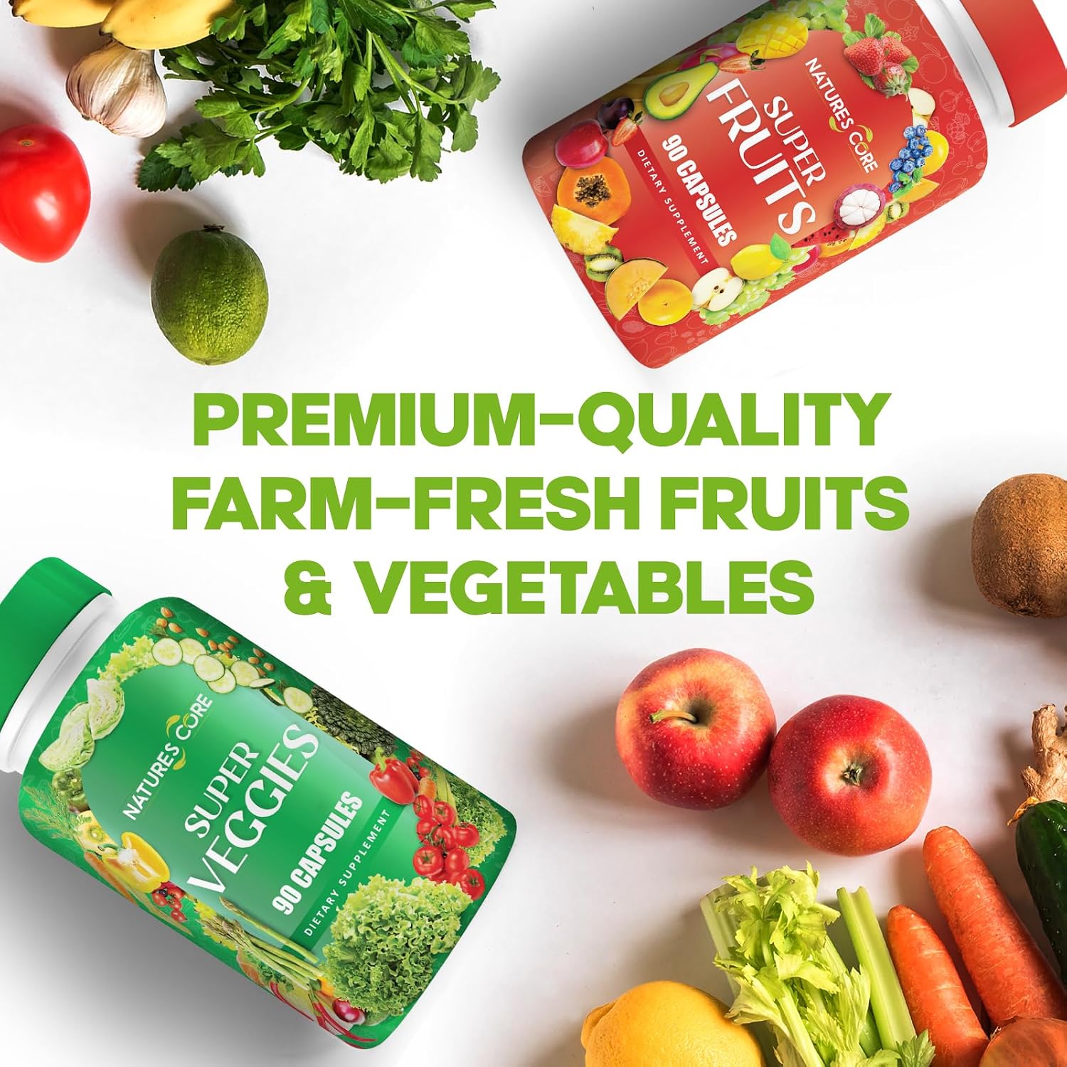 Nature's Core Fruit and Veggie Supplement - 360 Capsules - 100% Whole Super Fruit and Vegetable Vitamin, Made in the USA, Soya-free, Vegan - görsel 9