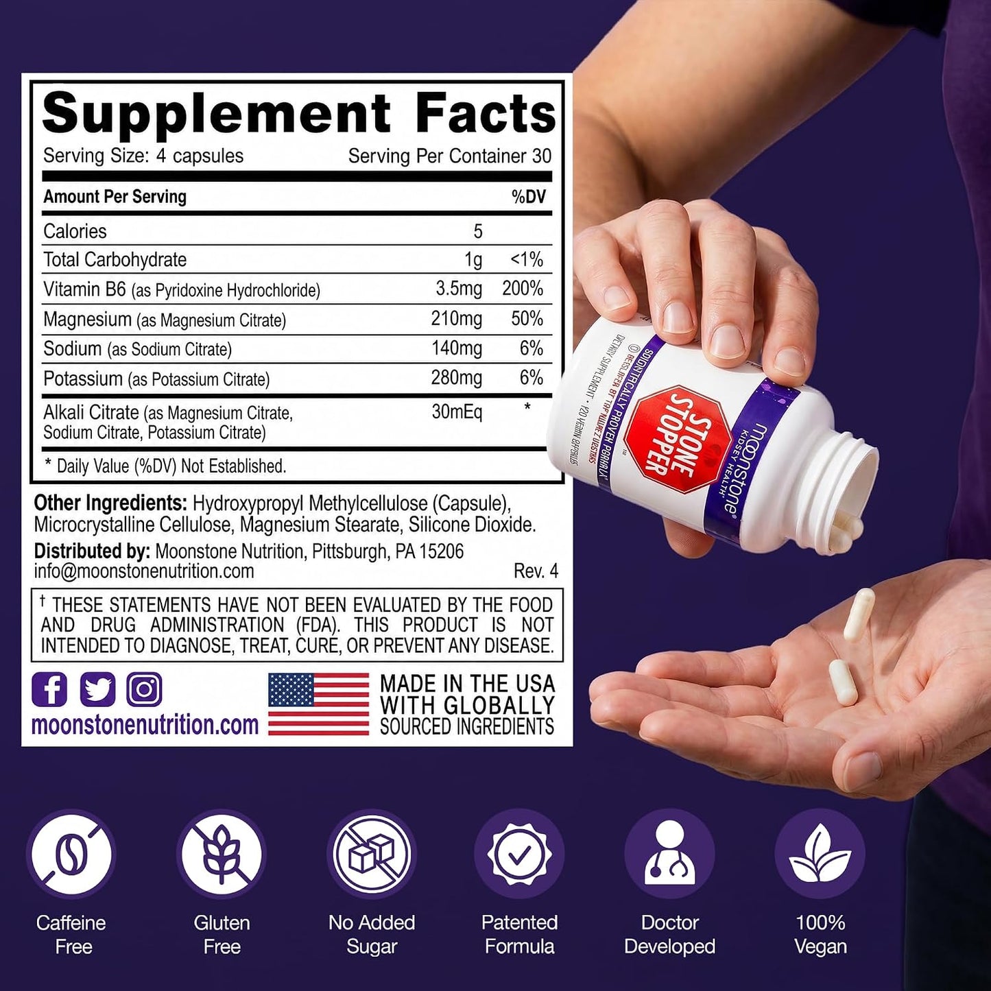 Stone Stopper Capsules, Kidney Stone Prevention, Calcium Oxalate Protector, Alkali Citrate Support Supplement, Developed by Urologists to Support Kidney Health, 60 Day Supply (240 Count) - görsel 6
