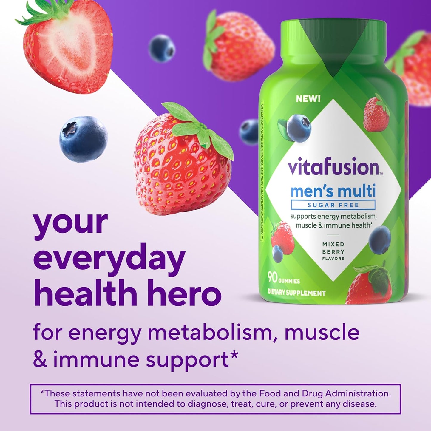 vitafusion Sugar Free Men’s Multi Daily Gummy Multivitamins, Contributes to Normal Energy Metabolism, Muscle and Immune Function, Mixed Berry Flavours, 90 Count - görsel 2