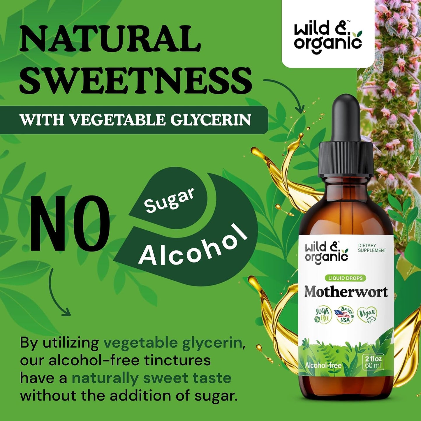 Wild & Organic Motherwort Tincture – Women's Support & Calmness – Alcohol-Free – 2 fl oz (60 ml) - görsel 6