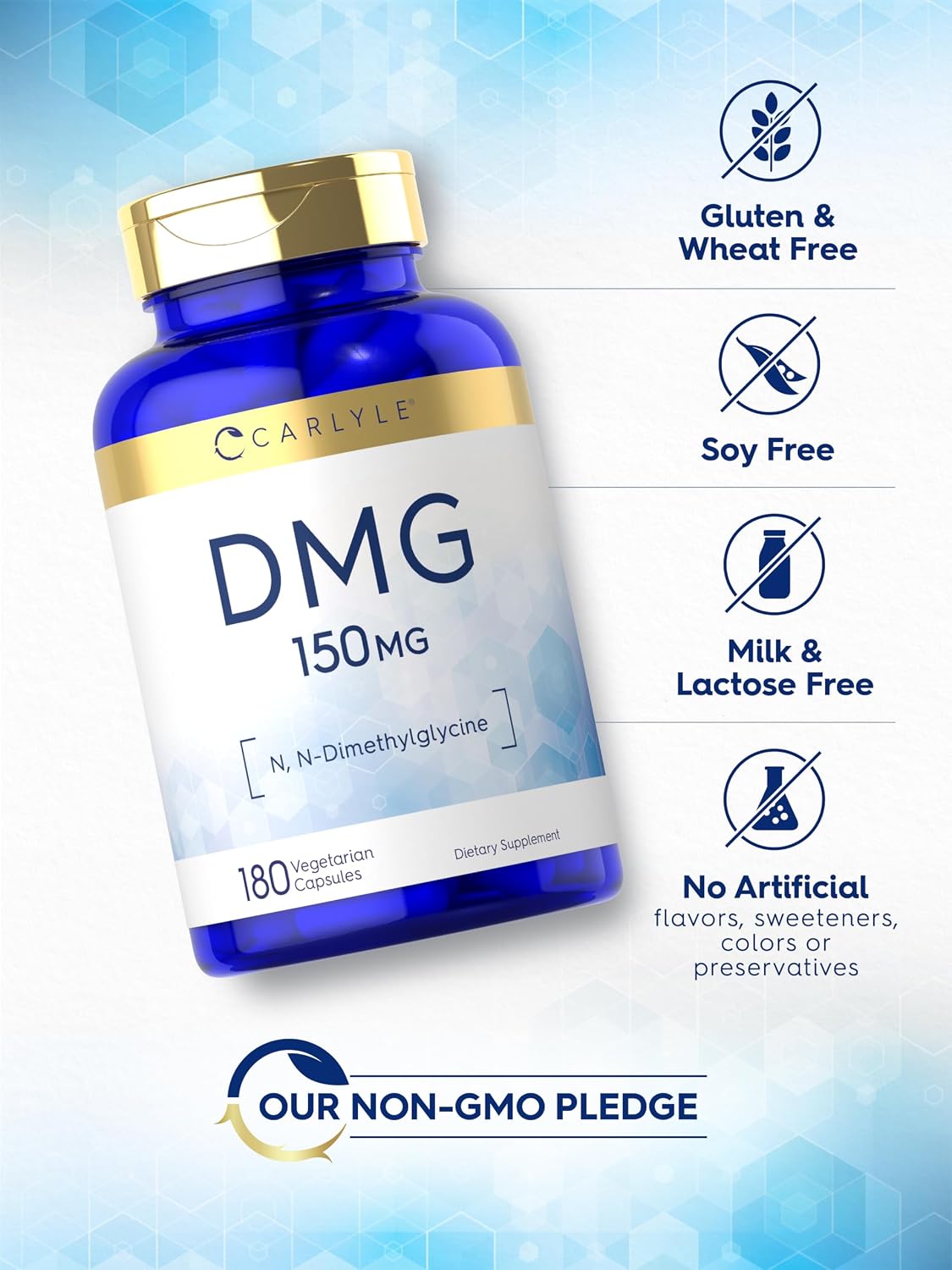 Carlyle DMG N-Dimethylglycine 150 mg | 180 Capsules | Non-GMO, Gluten-Free Food Supplement - görsel 5
