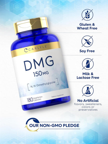 Carlyle DMG N-Dimethylglycine 150 mg | 180 Capsules | Non-GMO, Gluten-Free Food Supplement