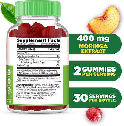 Lifeable Moringa Gummies for Adults – 400 mg Moringa Extract – Strawberry Flavour – 60 Gummies