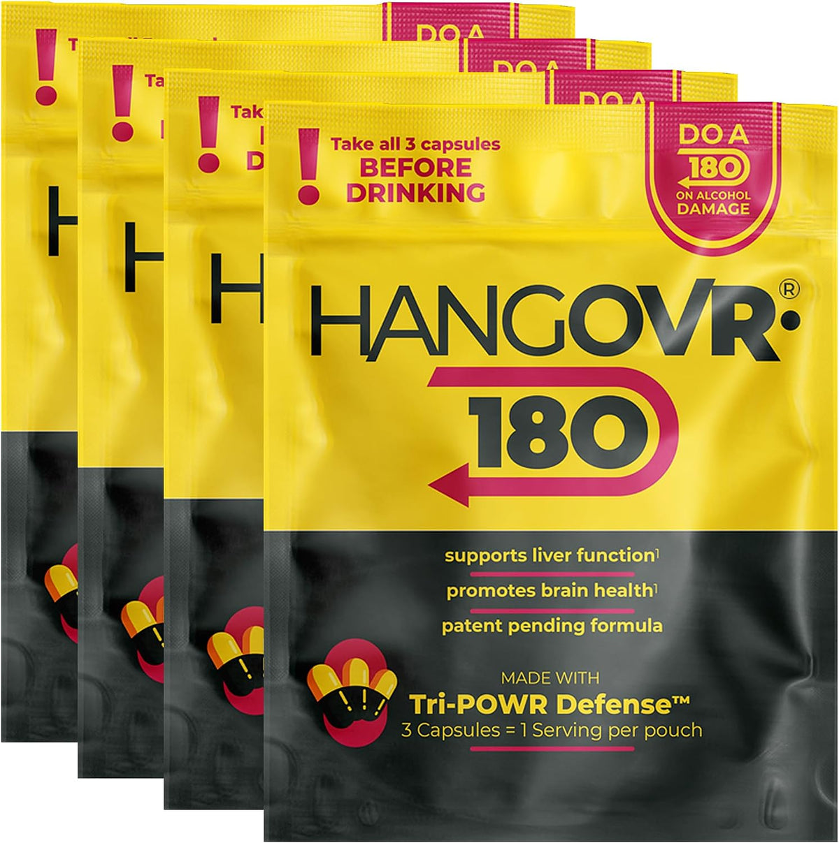 Hangovr180 Tri-Power Before Drinking Defence Supplement – 4 Pack - görsel 1