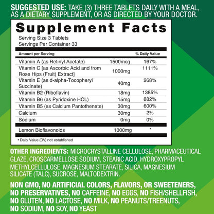 Basic Brands Aller Vite Nasal Support Tablets – High Bioflavonoid Complex with Vitamins and Calcium, Gluten-Free, 100 Tablets
