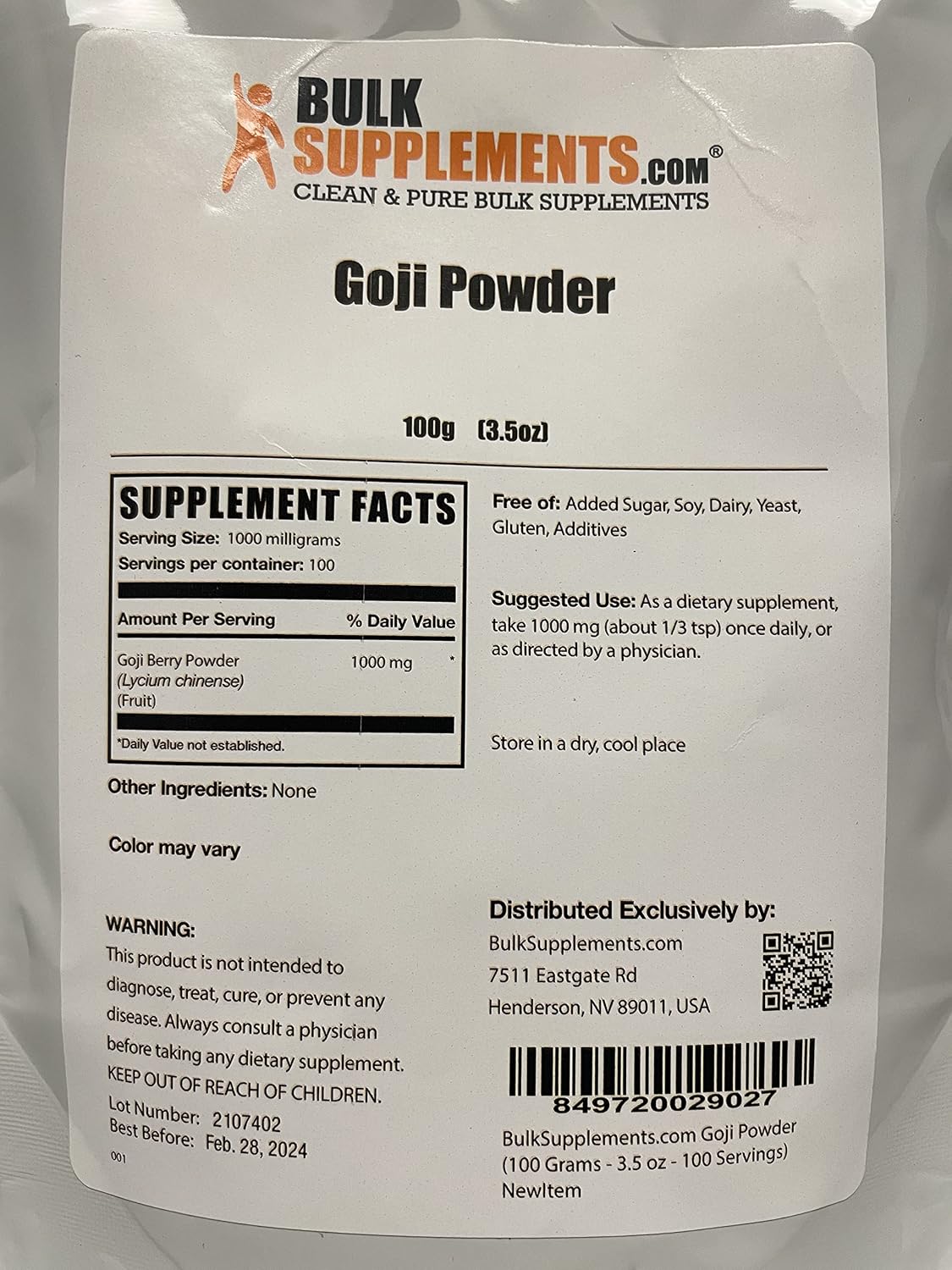 BulkSupplements.com Goji Berry Powder – Wolfberry Powder, Vegan & Gluten-free, 100g (3.5 oz) - görsel 3
