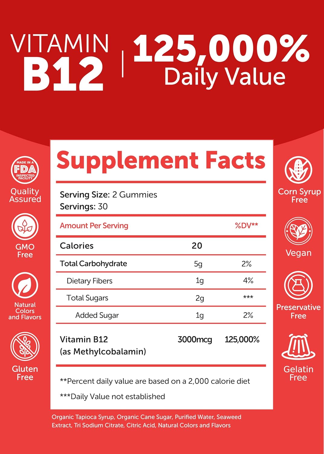 Lunakai USA-made Vitamin B12 Gummies 3000mcg - Methylcobalamin for Energy Metabolism & Nervous System Support - Non-GM Vegan - 6 Pack (60 Gummies per Bottle) - görsel 5