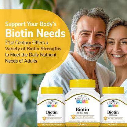 21st Century Biotin 10,000 mcg Tablets – High Potency Vitamin B7 Supplement