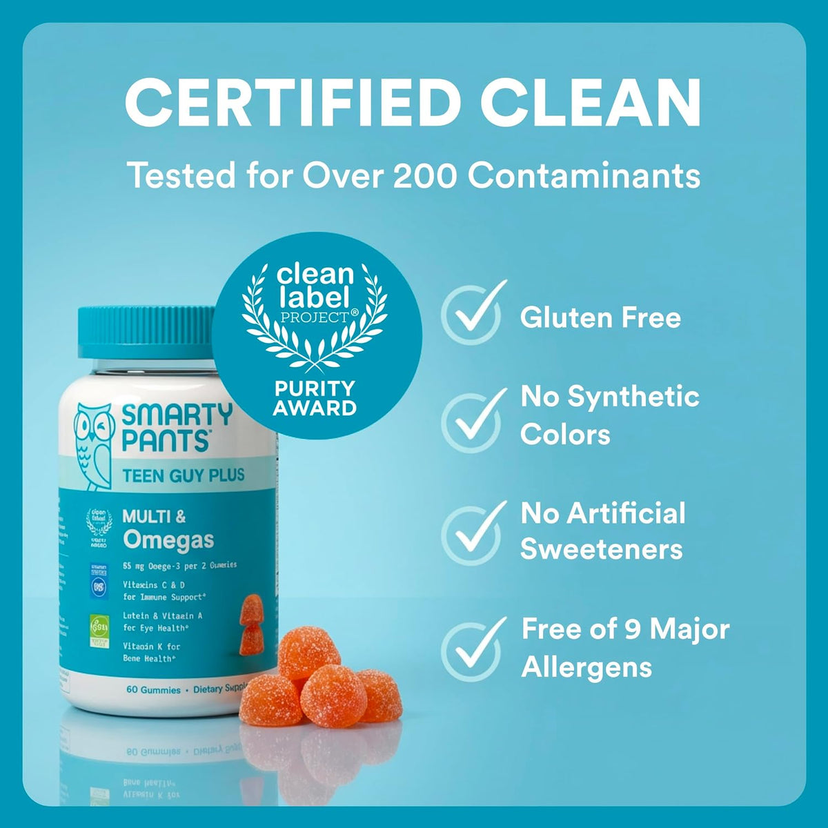 SmartyPants Teen Guy Plus Multi & Omegas Multivitamin Gummies, Pineapple and Orange, 60 Gummies (30 Day Supply) - görsel 8