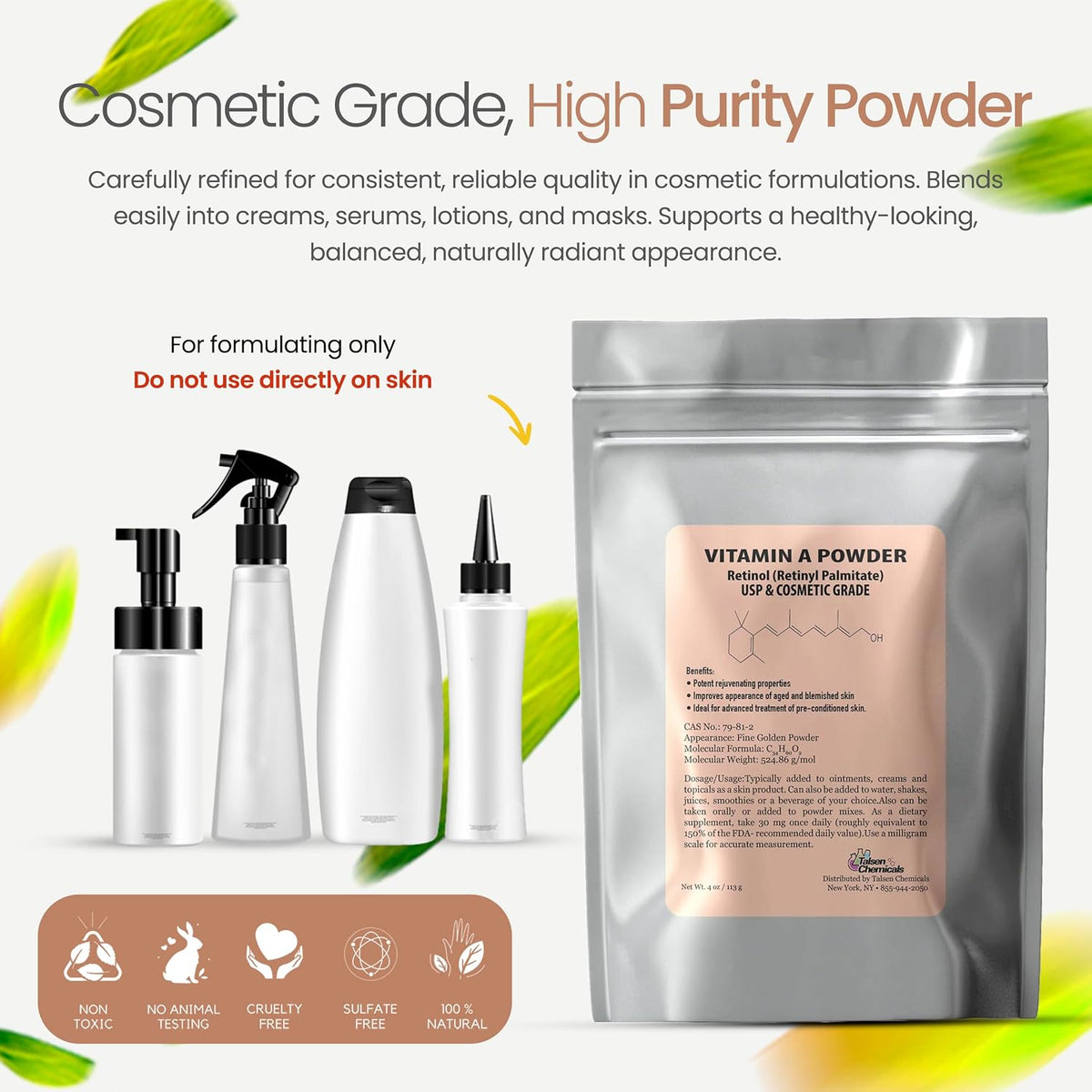 Talsen Chemicals Vitamin A Powder - Retinyl Palmitate, Pure Retinol Powder for Cosmetic Uses (113 g) - görsel 7