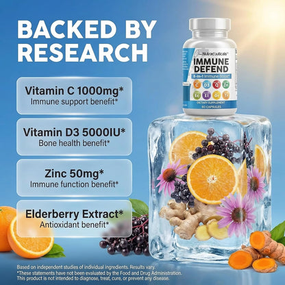 Clean Nutraceuticals Immune Defence Support Supplement 8 in 1 - 60 Capsules