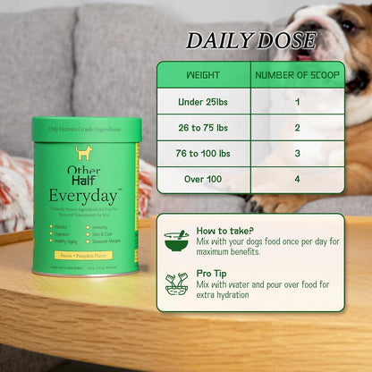 Other Half Everyday - Dog Multivitamin Supplement - Daily Joint, Gut, Allergy, Immune, Urinary Tract Support, Skin, Coat & More - Glucosamine, Chondroitin, Omega-3 & Probiotics | 45 Active Ingredients