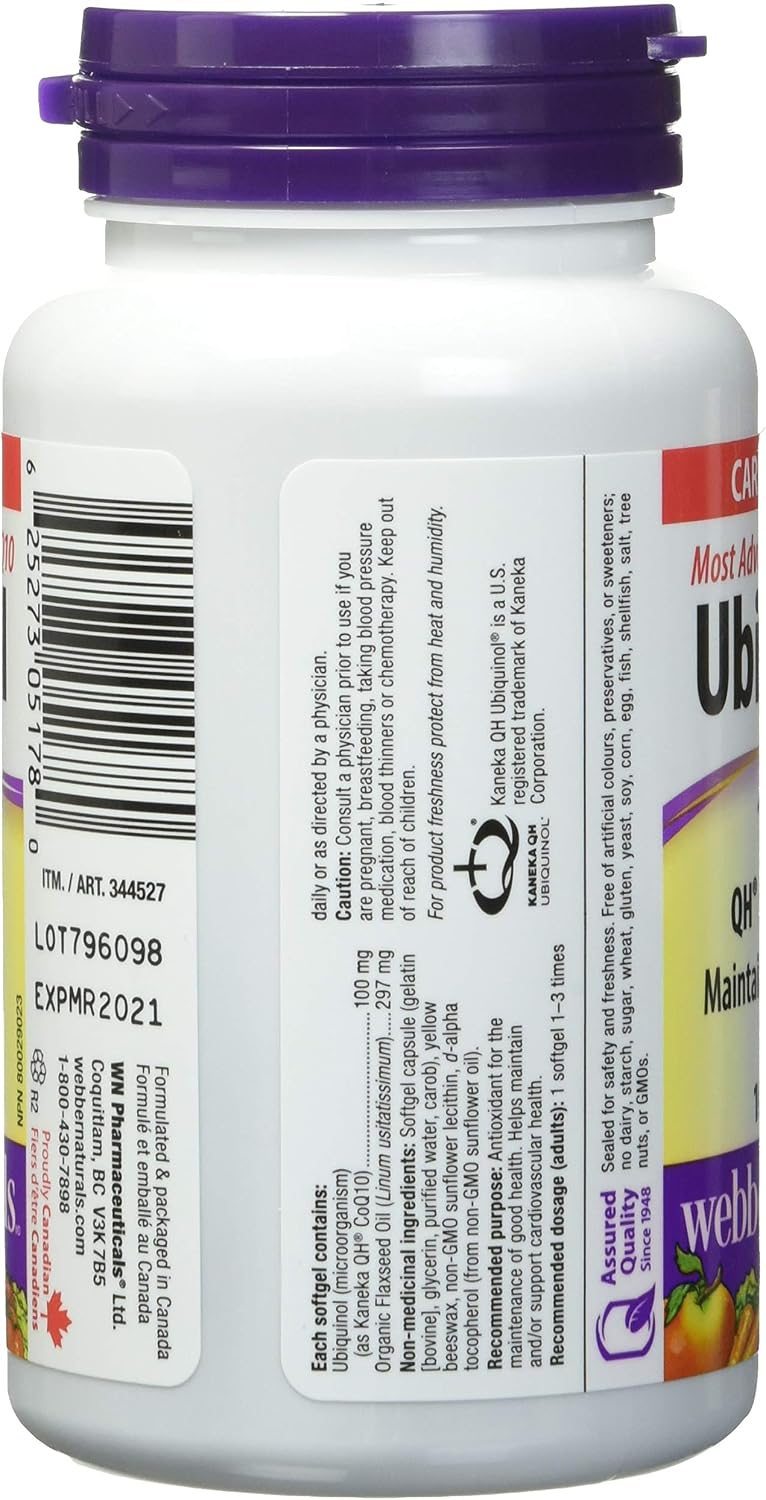 Webber Naturals Ubiquinol 100mg QH Active CoQ10 - 100 Softgels - görsel 6