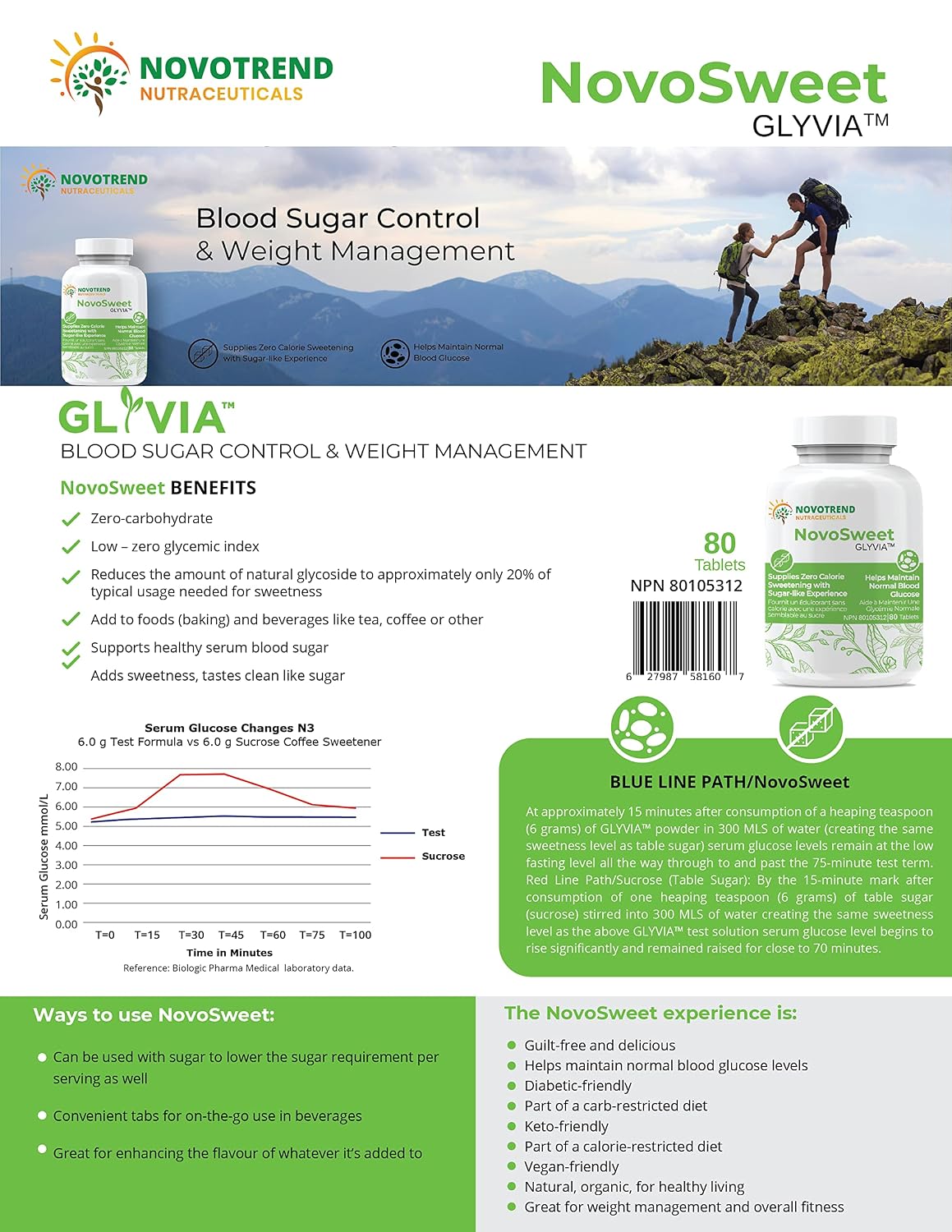 NovoSweet Glyvia 80 Tablets Natural Sweetener – Zero Carb, Keto & Vegan Friendly - görsel 3