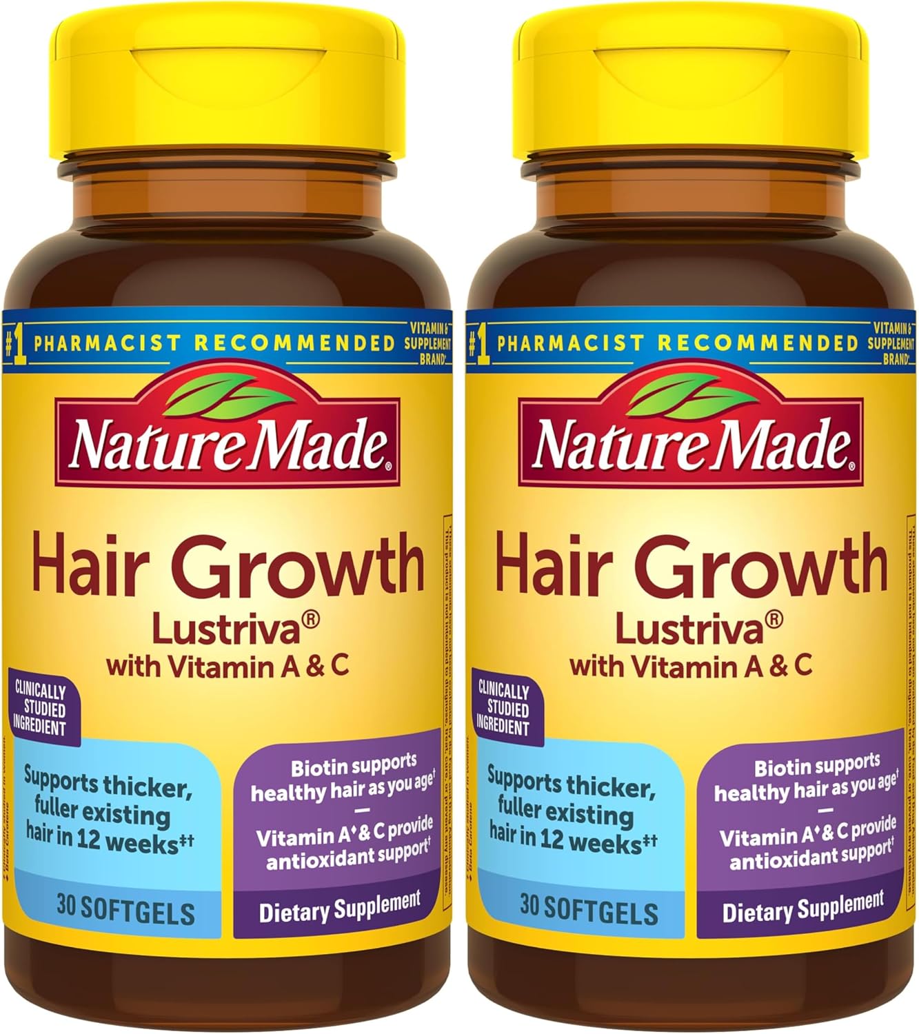 Nature Made Hair Growth Soft gel capsules – With Clinically Studied Lustriva, Biotin, Vitamin C & A, 30 Soft gel capsules - görsel 10