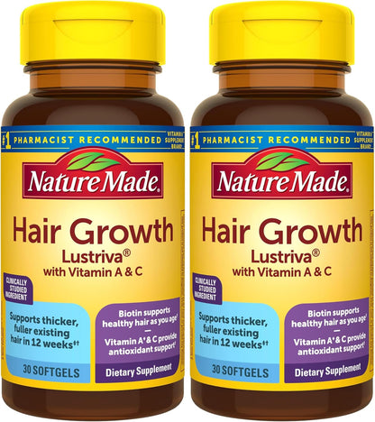 Nature Made Hair Growth Soft gel capsules – With Clinically Studied Lustriva, Biotin, Vitamin C & A, 30 Soft gel capsules