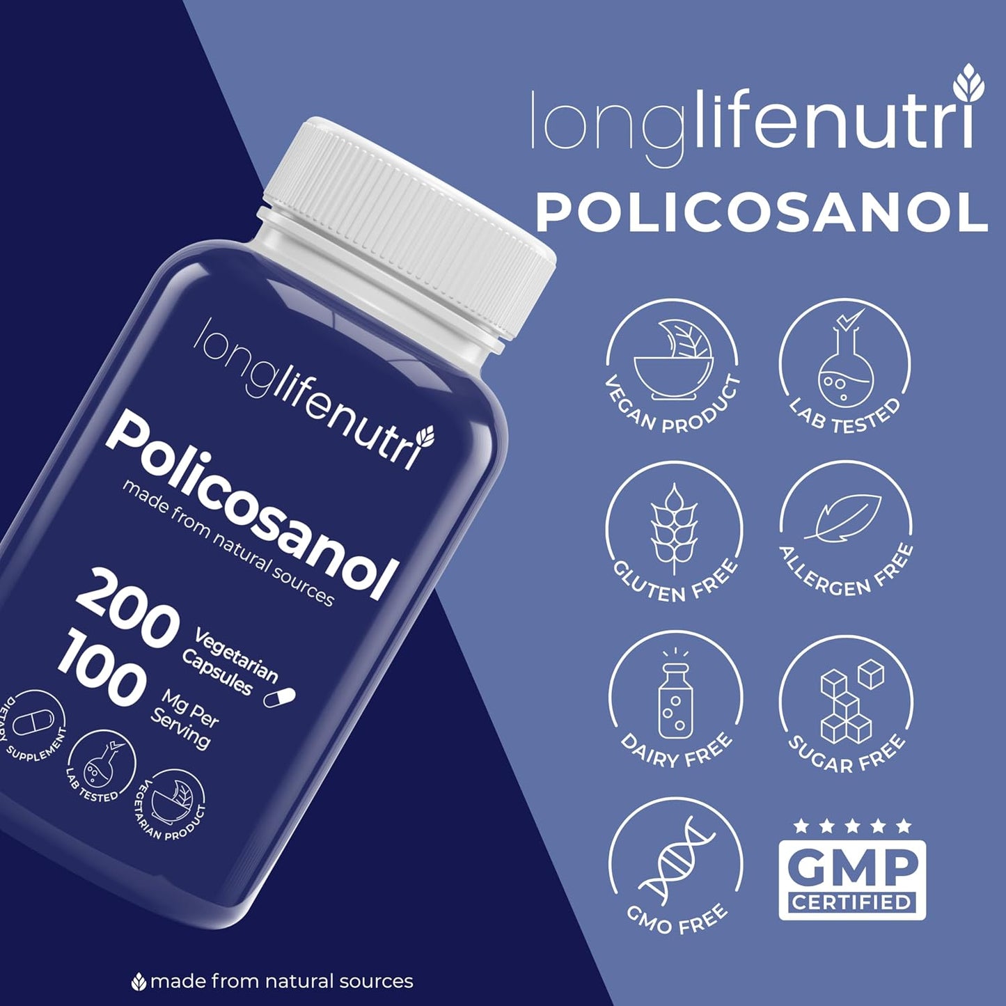 LongLifeNutri Policosanol 100mg - 200 Vegetarian Capsules - görsel 7
