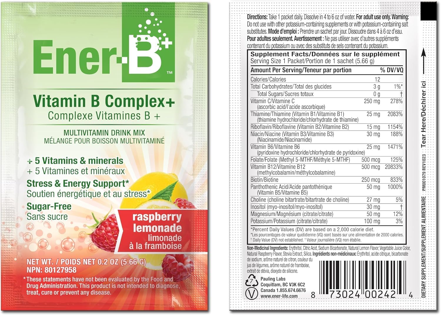 Ener-B+ Sugar Free Multivitamin Drink Mix - Raspberry Lemonade, 30 Count - görsel 6