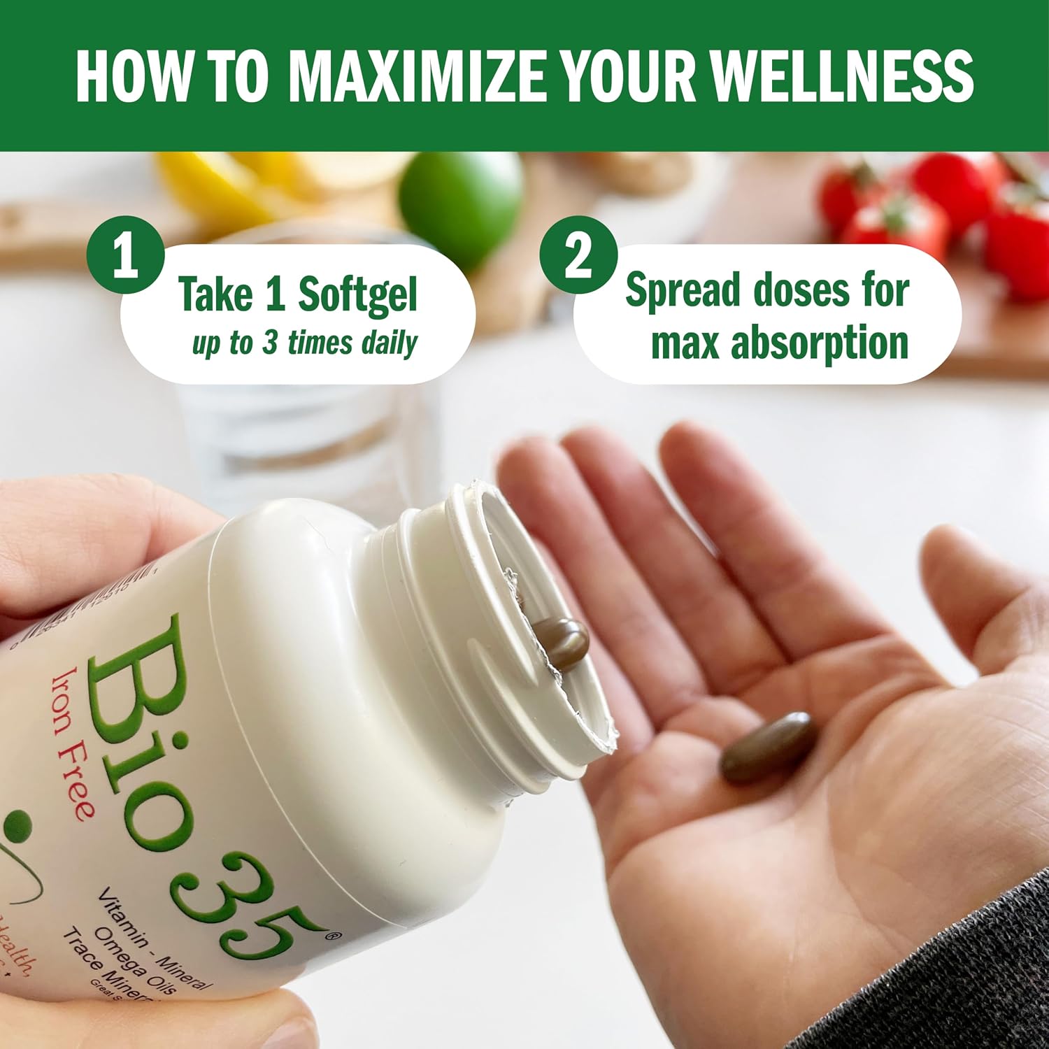 Bio-35 High Potency Multivitamin & Mineral Supplement with Omega-3s and Enzymes – 300 Softgels - görsel 6