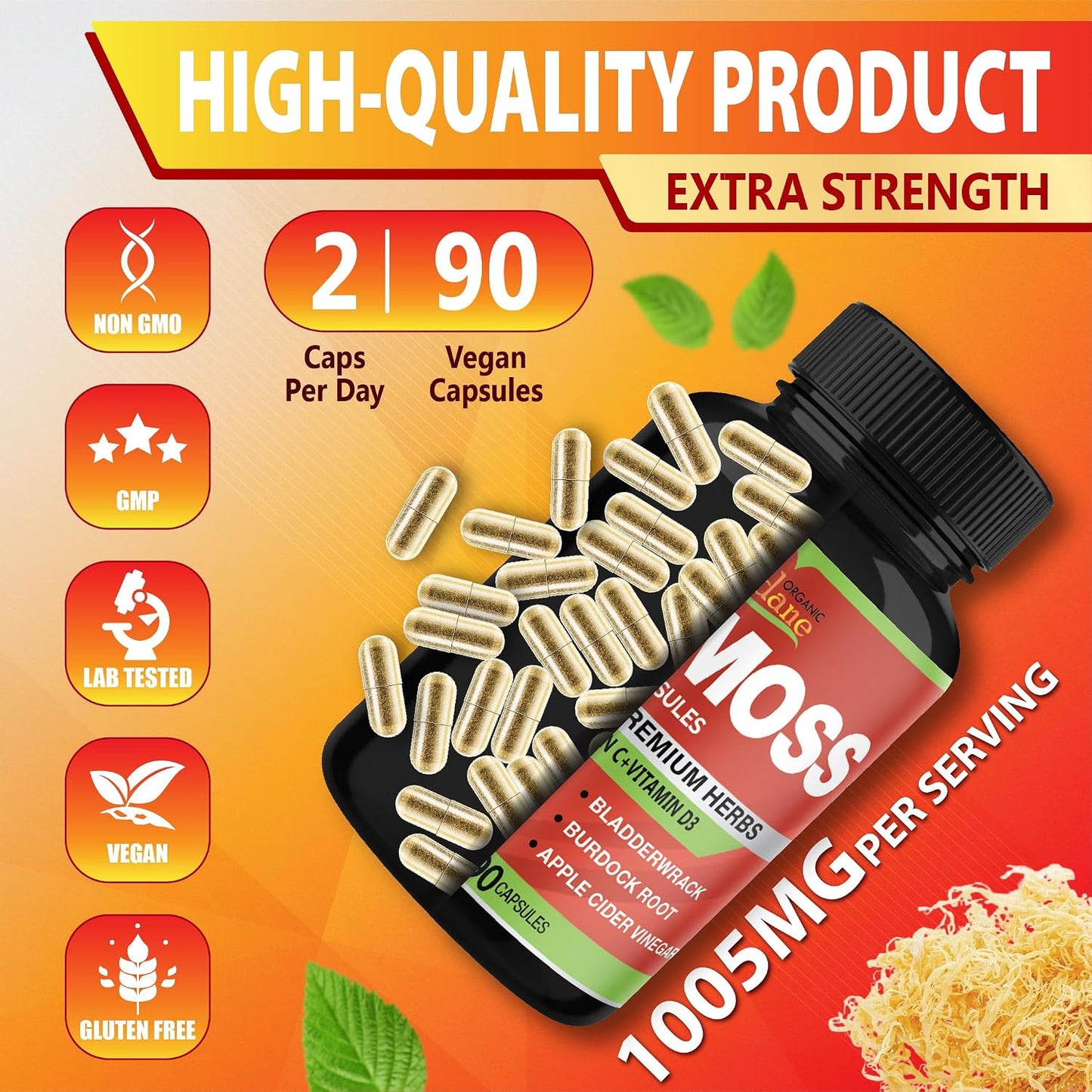 Organic Cadane Irish Sea Moss Extract Capsules – Contributes to Normal Immune Function & General Health – 90 Capsules - görsel 8