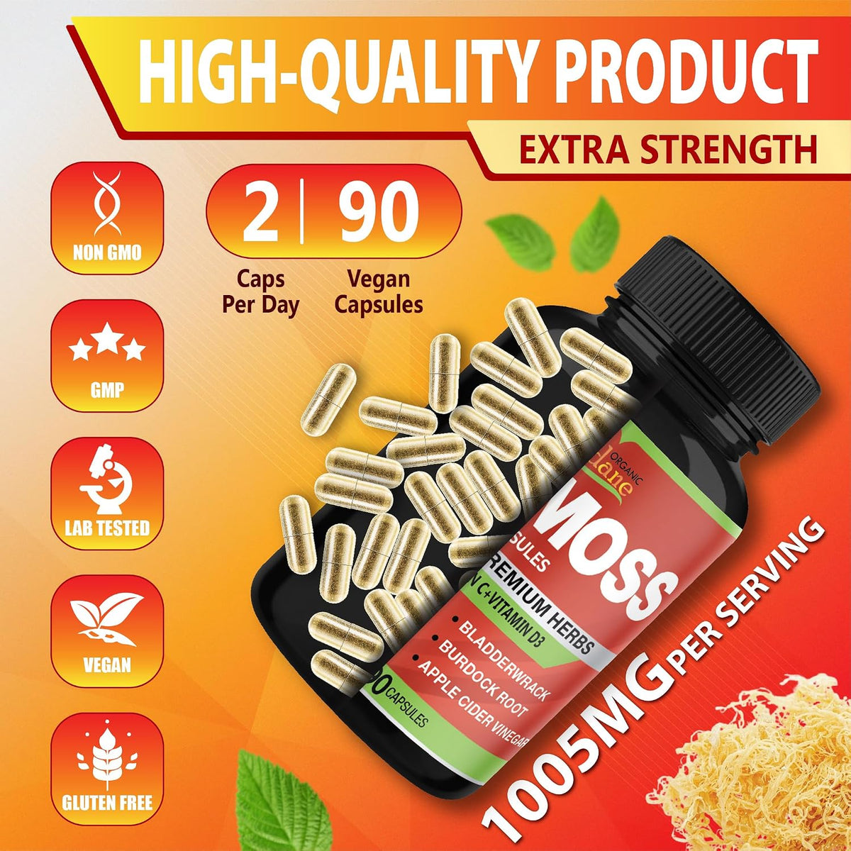 Organic Cadane Irish Sea Moss Extract Capsules – Contributes to Normal Immune Function & General Health – 90 Capsules - görsel 8