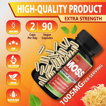 Organic Cadane Irish Sea Moss Extract Capsules – Contributes to Normal Immune Function & General Health – 90 Capsules