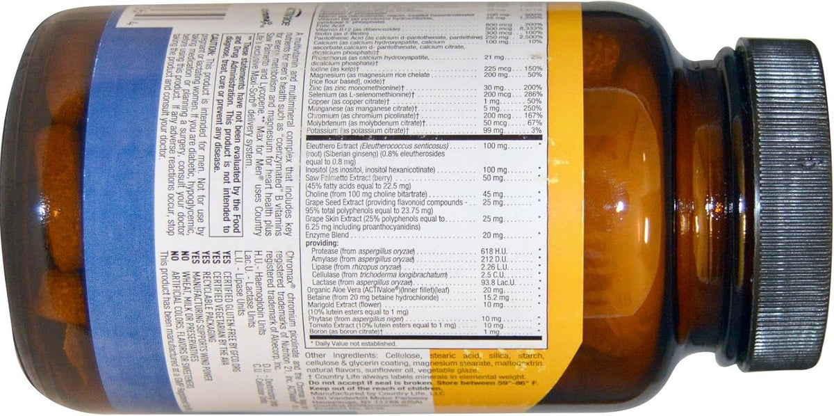 COUNTRY LIFE VITAMINS MAX FOR MEN, 120 TABLETS - görsel 3