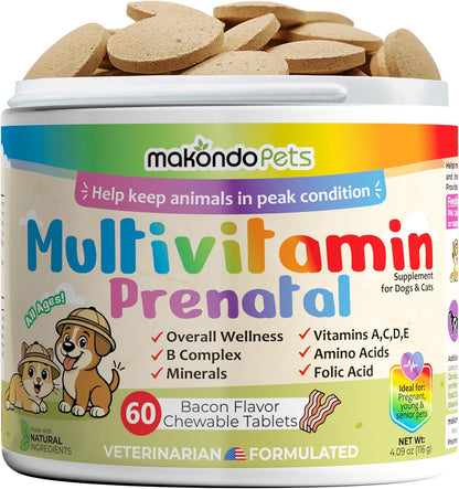 Dog Prenatal Vitamins – Multivitamin for Cats and Dogs with Folic Acid, Calcium, Iron, Minerals and Amino Acids