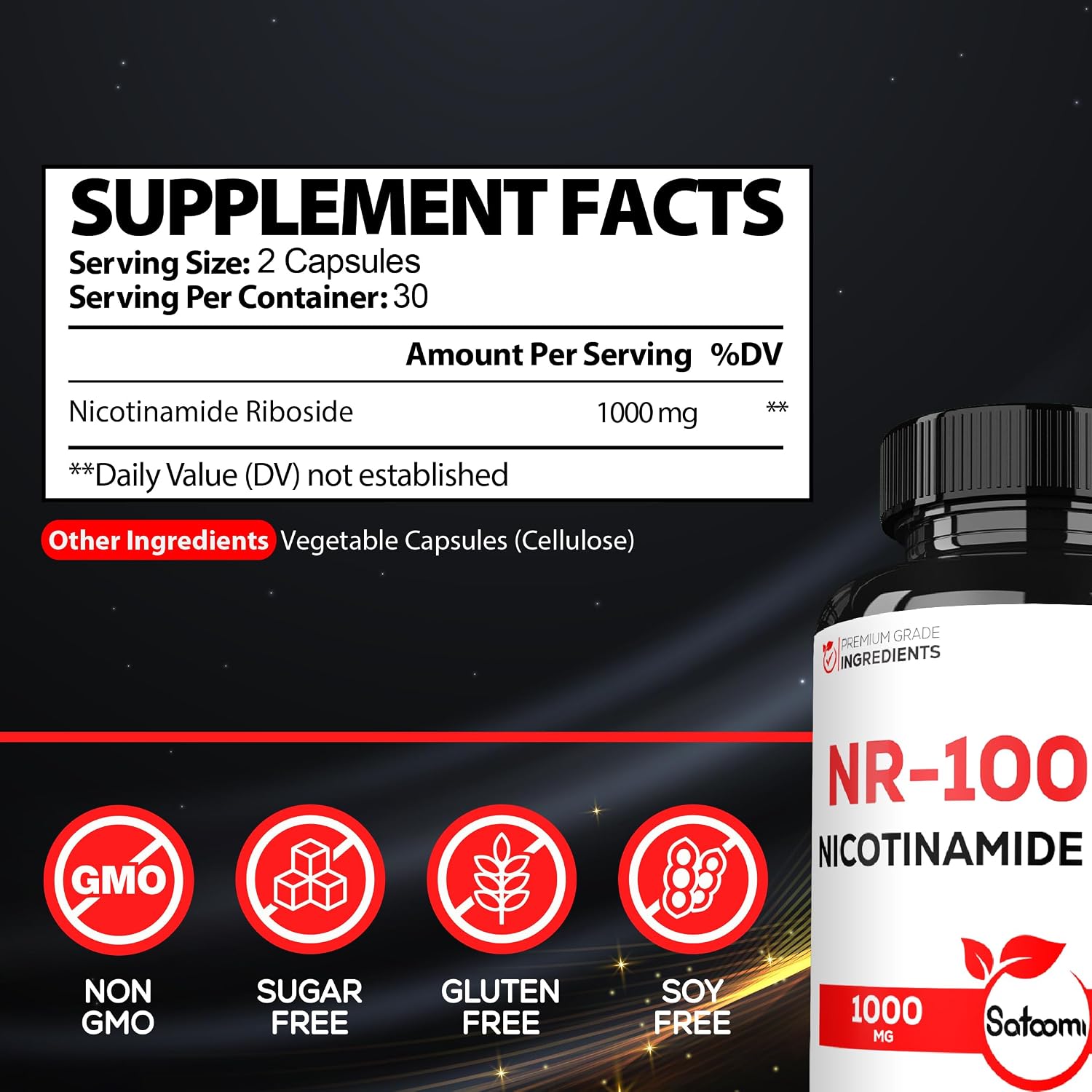 Satoomi NAD Nicotinamide Riboside - NR 1000mg Food Supplement - 60 Capsules for 30 Days - görsel 2