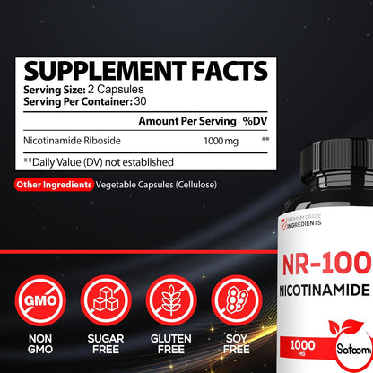 Satoomi NAD Nicotinamide Riboside - NR 1000mg Food Supplement - 60 Capsules for 30 Days