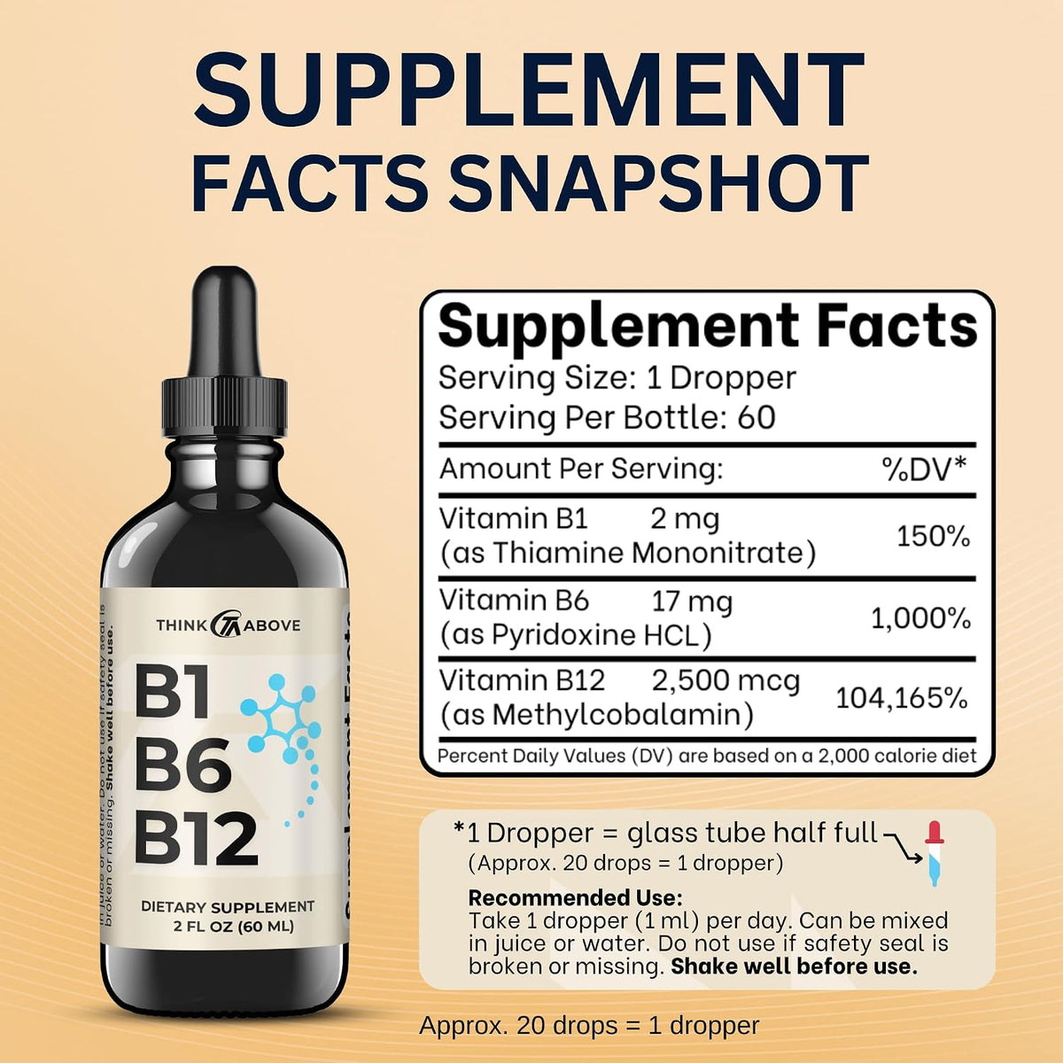 Think Above B1 B6 B12 Liquid Drops - Fruity Flavour - 60 ml (60-Day Supply) - görsel 4