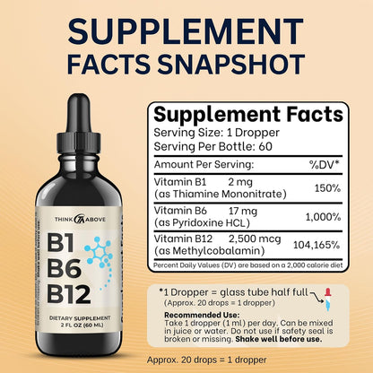 Think Above B1 B6 B12 Liquid Drops - Fruity Flavour - 60 ml (60-Day Supply)