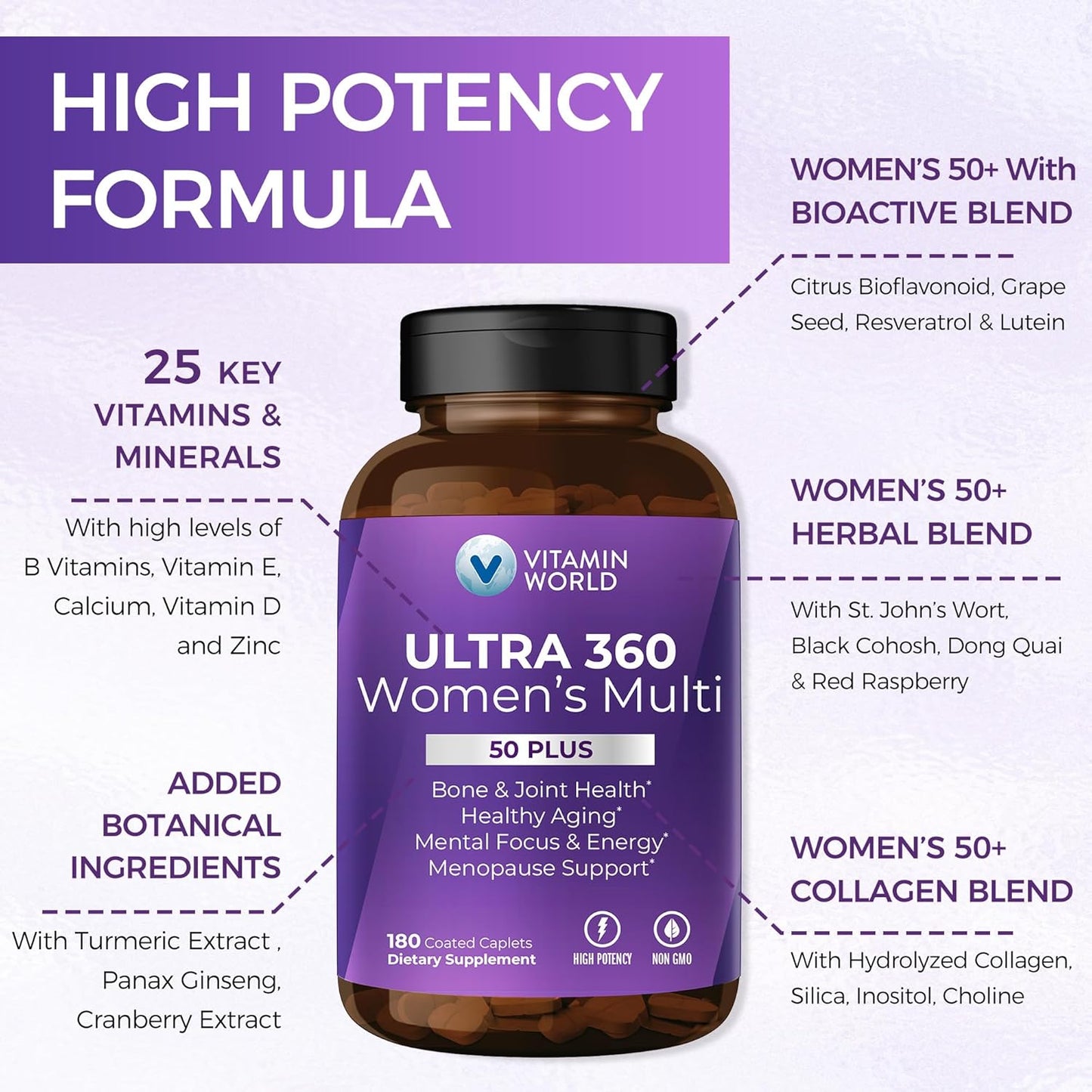 Vitamin World Ultra 360 Multivitamin for Women 50 Plus - 180 Caplets - görsel 3