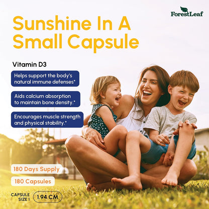 ForestLeaf Vitamin D3 10,000 IU – High Potency Vitamin D Supplement for Immune, Bone, and Teeth Health, 180 Capsules (6-Month Supply)