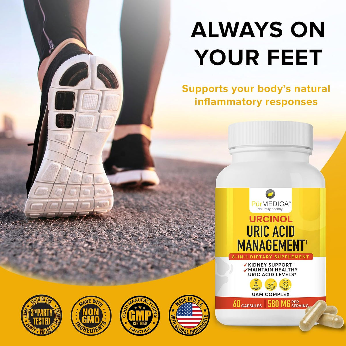 PurMEDICA Urcinol Uric Acid Food Supplement for Joint Support - 60 Capsules - görsel 6