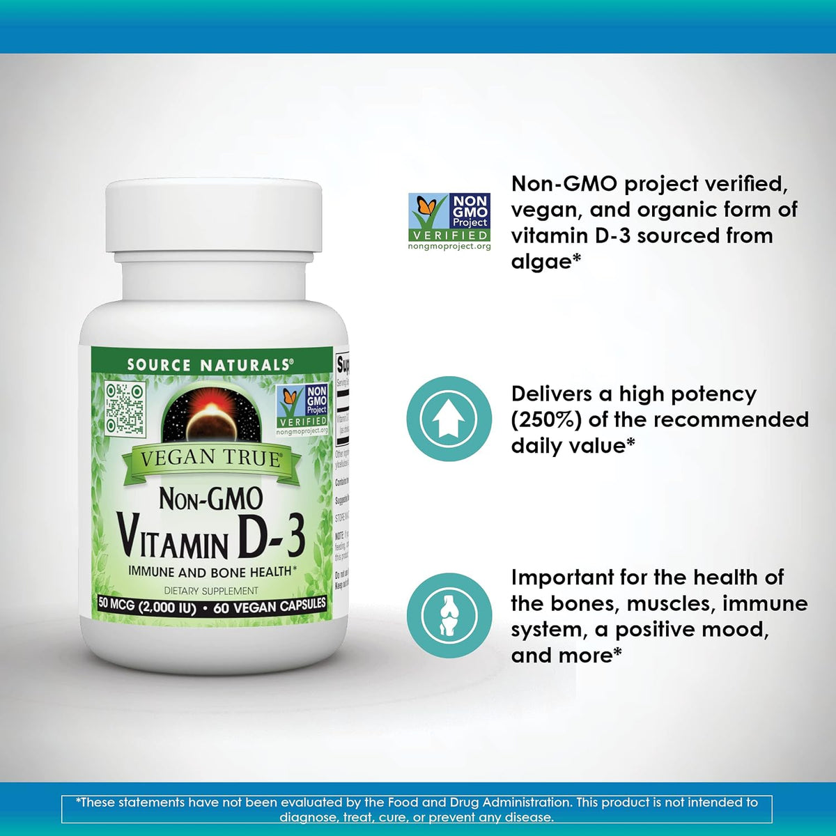 Source Naturals Vegan True Non-GMO Vitamin D3, 2,000 IU, 60 Capsules - görsel 5