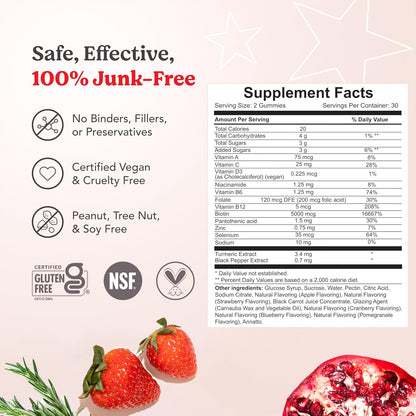 HAIRtamin Vegan Gummy Stars Hair Vitamins – Non-GMO Natural Biotin Gummies for Healthy Hair, Skin and Nails (3-Pack)