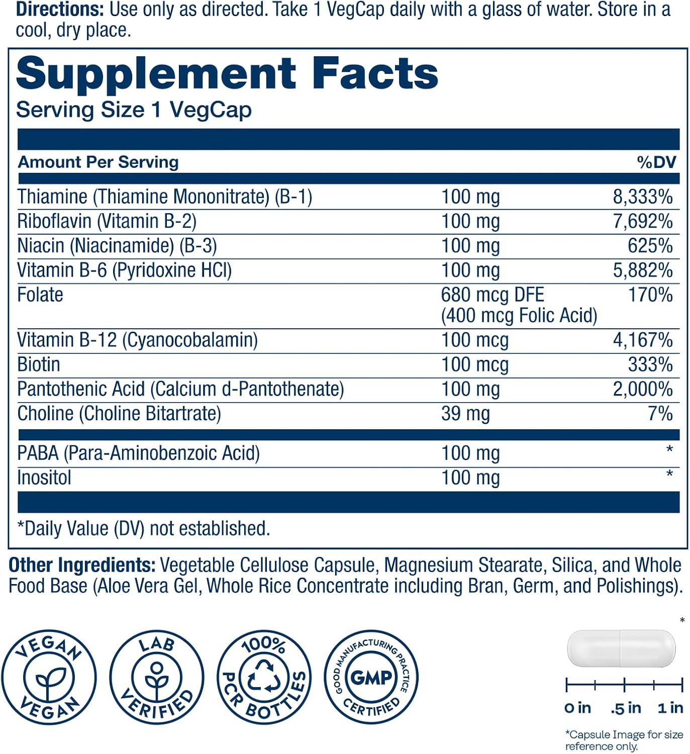 SOLARAY Vitamin B Complex 100mg – All 8 B Vitamins for Energy, Nerve & Heart Health (100 Vegan Capsules) - görsel 2