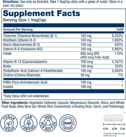 SOLARAY Vitamin B Complex 100mg – All 8 B Vitamins for Energy, Nerve & Heart Health (100 Vegan Capsules)