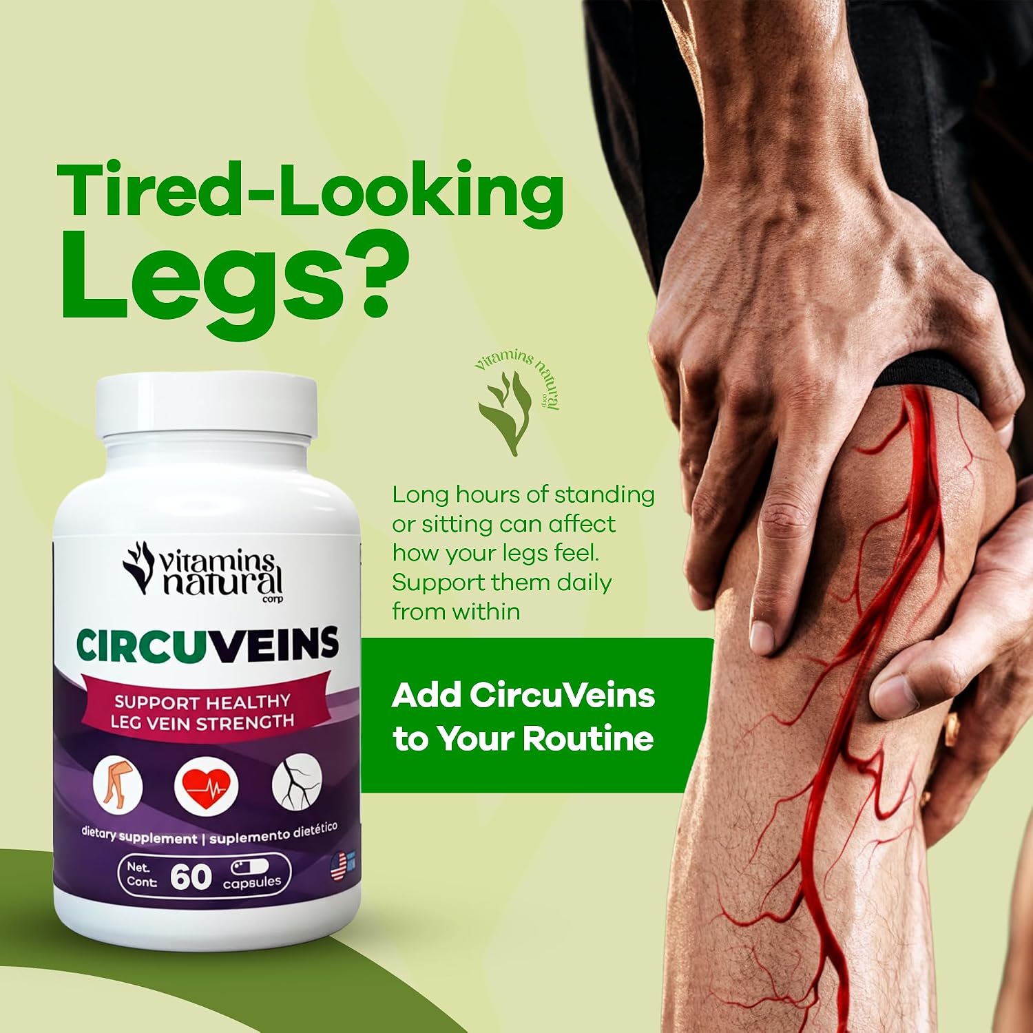 CircuVeins Circulation Support Supplement – Leg & Vein Health with Horse Chestnut, Gotu Kola, Butcher’s Broom & Grape Seed – 60 Capsules - görsel 6