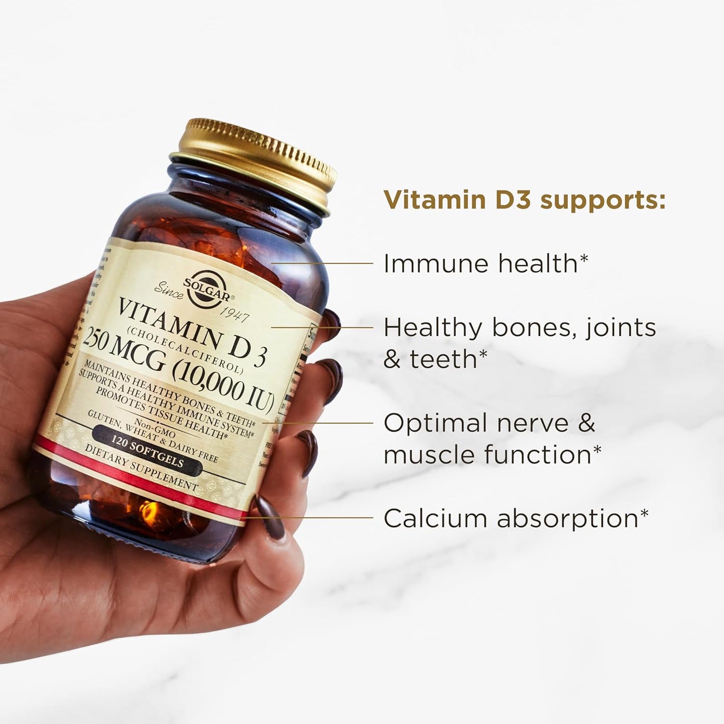 Solgar Vitamin D3 (Cholecalciferol) 250 mcg (10,000 IU) Softgels - 120 Capsules - görsel 4