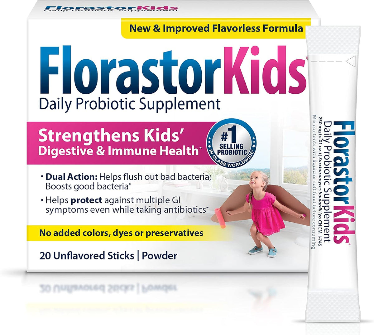 Florastor Kids Daily Probiotic Supplement, Unflavoured Powder, 20 Sachets (Pack of 2) - görsel 1