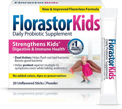 Florastor Kids Daily Probiotic Supplement, Unflavoured Powder, 20 Sachets (Pack of 2)