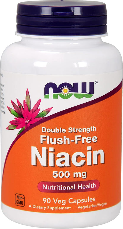 NOW Foods Flush Free Niacin Double Strength 640mg, 90 Vegan Capsules (Pack of 2)