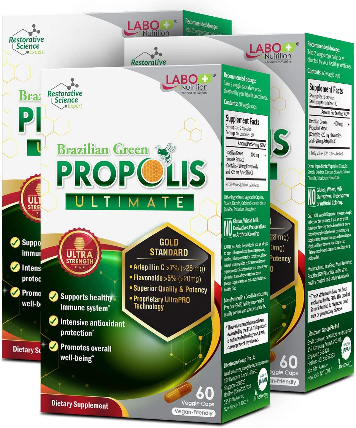 LABO Nutrition Brazilian Green Propolis Ultimate 3-Pack – 180 Vegan Capsules - görsel 1